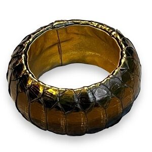 Ted Rossi Python wrapped Bangle Bracelet Chunky  1.5" Metallic Leather Brown
